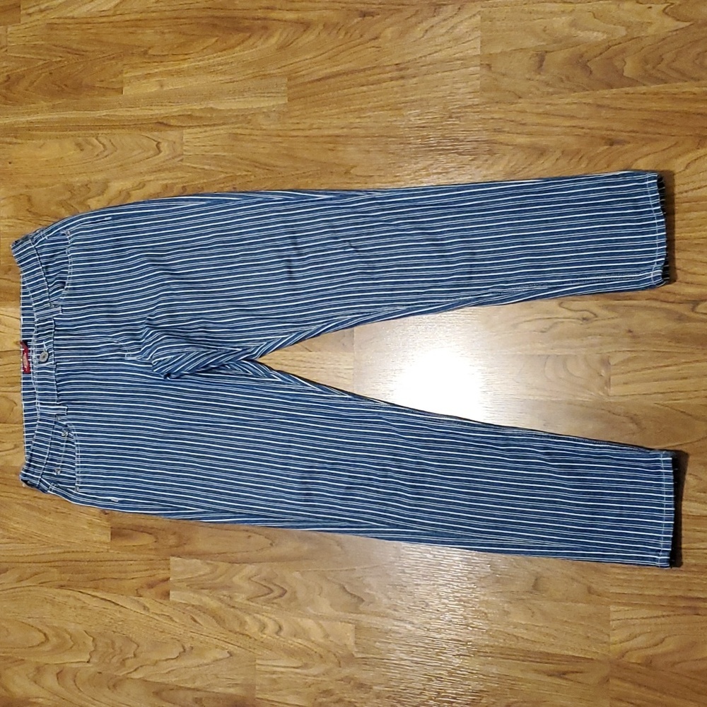 Dickies Jeans Skinny Womens Juniors Size 11 / 30 Blue White Pinstripe Stripe